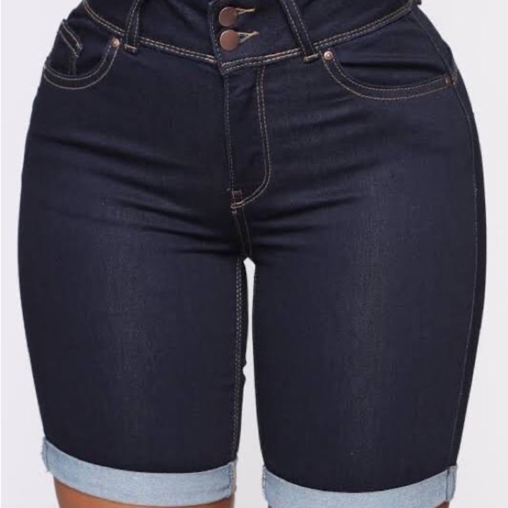 COPY - Wax Jean short butt lifting Bermuda short mid length cuff bottom high wa…